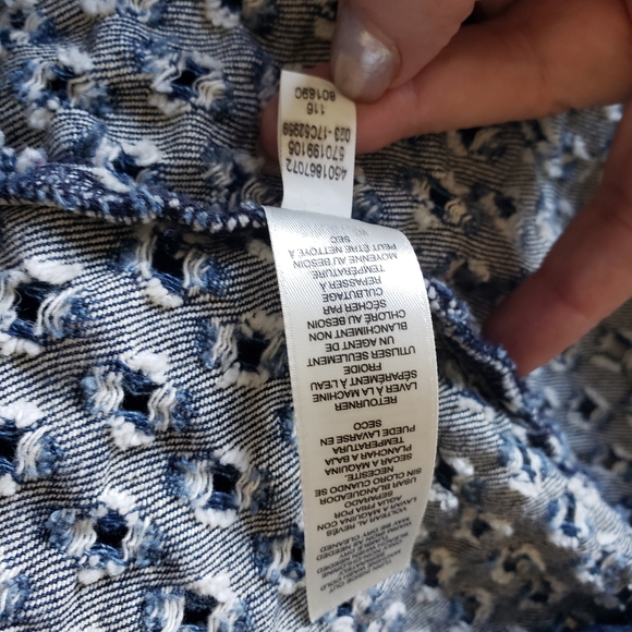 🫖2/$20 Chicos Denim Hole Open Front Jacket ECU - Picture 5 of 8